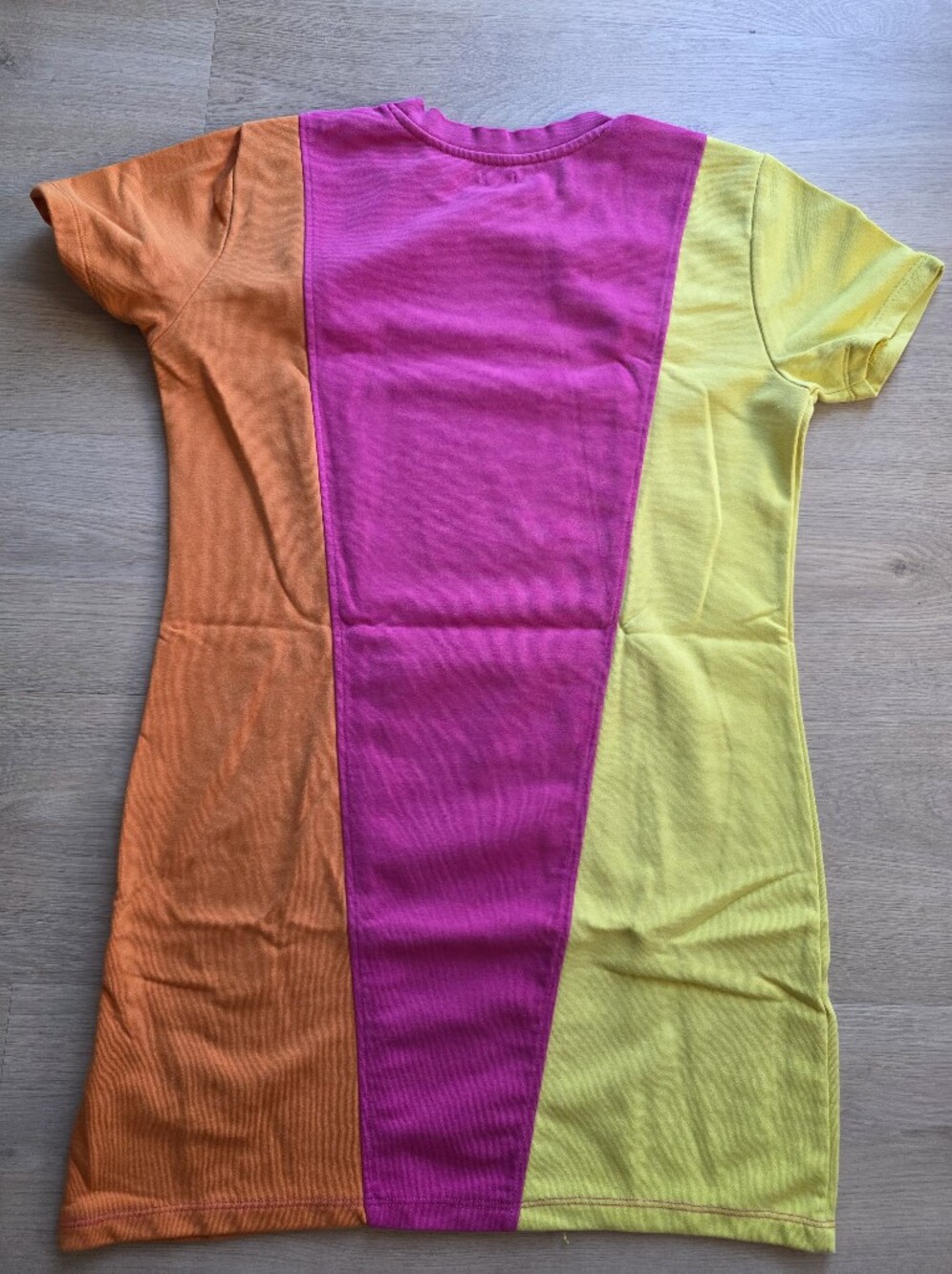 GUESS Colorblock Logo Tee Dress - Yellow, Fuchsia, Orange - Picture 3 of 5